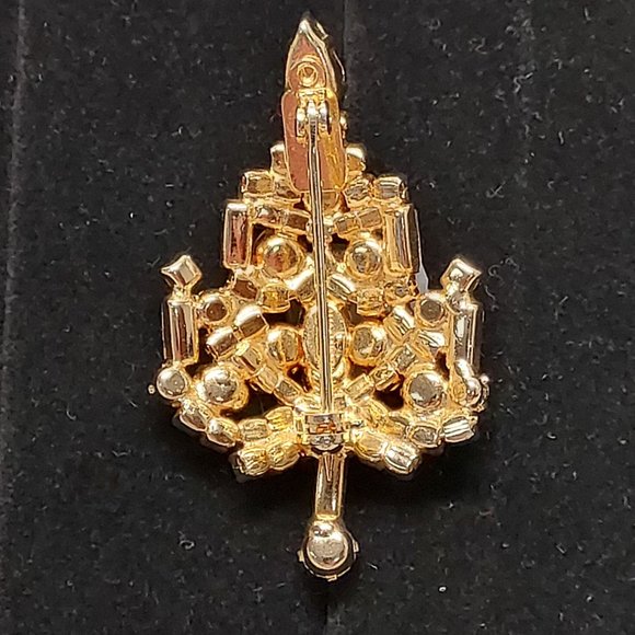 VTG JOSEPH WARNER SPARKLE JEWELED RHINESTONE GOLD TONE CHRISTMAS TREE BROOCH PIN - Picture 6 of 10